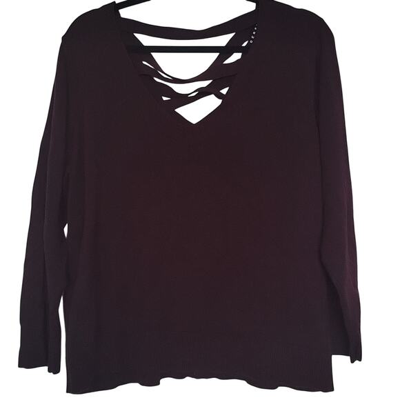 Rebel Wilson X Angels Lace Up Back Sweater in Wine Tasting, 1X - Picture 1 of 7